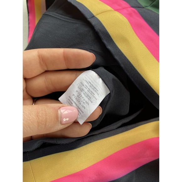J Crew Mini Skirt 2P Navy Blue Pink Yellow Green Striped 100% Polyester Zip Back - Picture 5 of 9